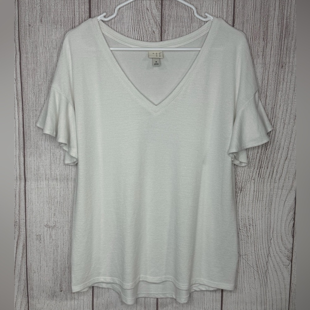 a new day White V-Neck Ruffle Sleeve Tee